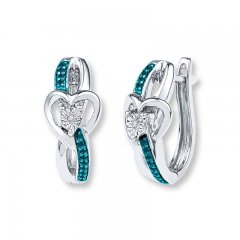 Diamond Heart Earrings 1/15 ct tw Blue/White Sterling Silver