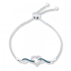 Heart Bolo Bracelet 1/8 ct tw Diamonds Sterling Silver