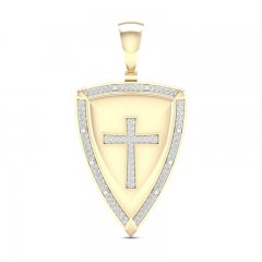 Men's Diamond Cross Shield Pendant 1/4 ct tw Round-cut 10K Yellow Gold