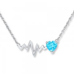 Heartbeat Necklace Heart-Shaped Blue Topaz 10K White Gold