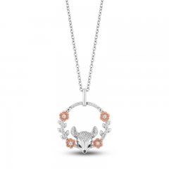 Disney Treasures Diamond Bambi Necklace 1/6 ct tw Sterling Silver/10K Rose Gold 17"