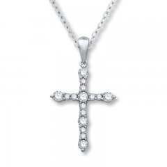 Diamond Cross Necklace 1/2 ct tw Round-cut 10K White Gold