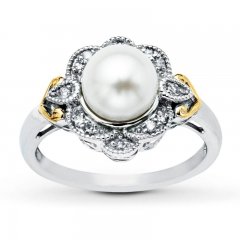 Cultured Pearl Ring Diamond Accents Sterling Silver/10K Gold