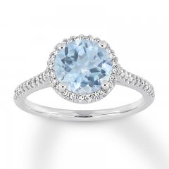 Aquamarine Engagement Ring 1/4 ct tw Diamonds 14K White Gold