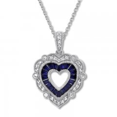 Heart Necklace Lab-Created Sapphires Sterling Silver