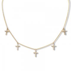 Diamond Cross Choker Necklace 1/5 ct tw 10K Yellow Gold Adj.