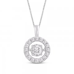 Unstoppable Love Diamond Halo Necklace 3/4 ct tw Round-Cut 10K White Gold 19"