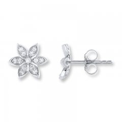 Diamond Flower Earrings 1/3 ct tw Round-cut 10K White Gold