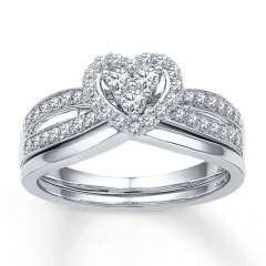 Heart Bridal Set 1/2 ct tw Diamonds 10K White Gold