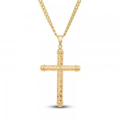 Men's Diamond-cut Cross Necklace 10K Yellow Gold 22"