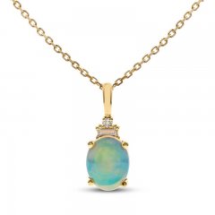 Opal & Diamond Necklace 1/20 ct tw 10K Yellow Gold 18"