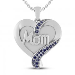 Blue Lab-Created Sapphire Mom Heart Necklace Sterling Silver 18"