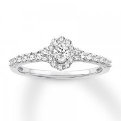 Diamond Engagement Ring 1/2 ct tw Oval/Round 14K White Gold