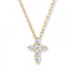 Diamond Cross Necklace 1/10 ct tw Round-cut 10K Yellow Gold