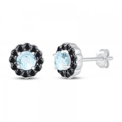 Aquamarine Earrings 7/8 ct tw Black Diamonds Sterling Silver