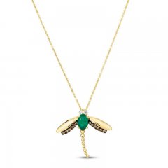 Le Vian Emerald Dragonfly Necklace 1/5 ct tw Diamonds 14K Honey Gold 18"