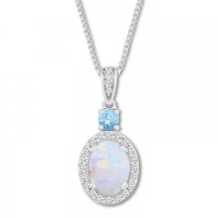 Lab-Created Opal & Blue Topaz Necklace Sterling Silver