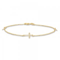 Cross Anklet 14K Yellow Gold 9.5"