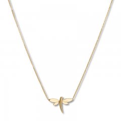 Dragonfly Necklace 14K Yellow Gold 16"-18" Adjustable