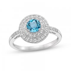 Swiss Blue & White Topaz Ring Sterling Silver