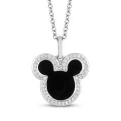 Disney Treasures Mickey Mouse Onyx Necklace 1/10 ct tw Diamonds Sterling Silver