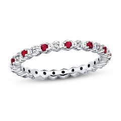 Stackable Ring Lab-Created Ruby&Diamond Sterling Silver