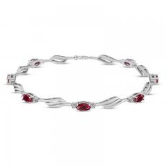 Ruby & Diamond Accent Bracelet Sterling Silver 7.25"