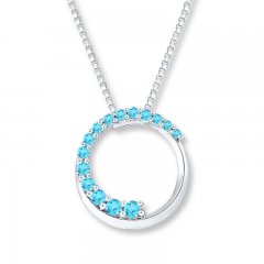 Blue Topaz Circle Necklace Sterling Silver