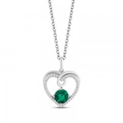 Hallmark Diamonds Lab-Created Emerald Heart Necklace 1/10 ct tw Round-Cut Sterling Silver 18"