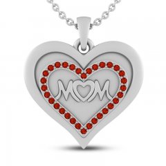 Garnet MOM Heart Necklace Sterling Silver 18"