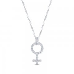 Diamond Female Symbol Necklace 1/4 ct tw Round/Baguette 10K White Gold 18"