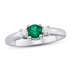 Certified Emerald & Diamond Ring 1/8 ct tw 14K White Gold