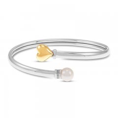 Cultured Pearl & Diamond Heart Cuff Sterling Silver/10K Yellow Gold