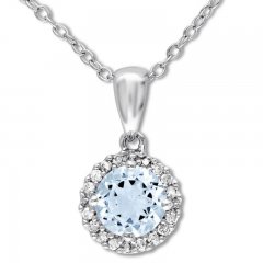 Aquamarine Necklace 1/15 ct tw Diamonds Sterling Silver