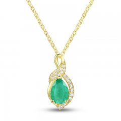 Emerald Necklace 1/10 ct tw Diamonds 10K Yellow Gold