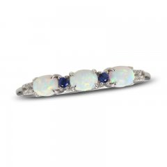 Lab-Created Opal, Blue & White Lab-Created Sapphire Ring Sterling Silver