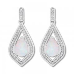 Lab-Created Opal Earrings 1/5 ct tw Diamonds Sterling Silver