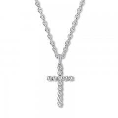 Diamond Cross Necklace 1/4 ct tw Round-cut 10K White Gold