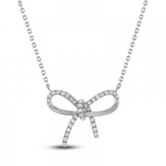 Diamond Bow Necklace 1/5 ct tw Round-cut 10K White Gold 18"