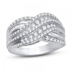 Diamond Fashion Ring 1 ct tw Round/Baguette Sterling Silver