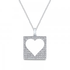 Diamond Heart Cutout Necklace 3/8 ct tw Round-cut 10K White Gold 18"