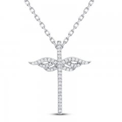 Diamond Angel Wing Cross Necklace 1/10 ct tw Sterling Silver