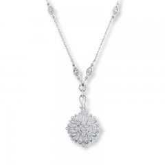 Filigree Necklace 1/10 ct tw Diamonds Sterling Silver