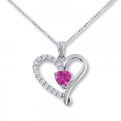 Heart Necklace Lab-Created Sapphires Sterling Silver