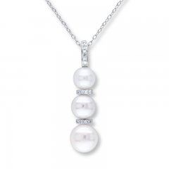 Cultured Pearl Necklace 1/15 ct tw Diamonds Sterling Silver