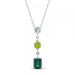 Vibrant Shades Lab-Created Emerald, Peridot, Green Quartz, White Lab-Created Sapphire Necklace Sterling Silver 18"