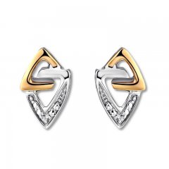 Triangle Earrings with Diamonds Sterling Silver/10K Yellow Gold