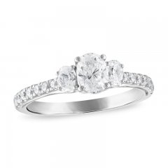 Three Stone Diamond Engagement Ring 1 ct tw Oval/Round 14K White Gold