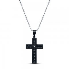 Men's Cross Necklace Diamond Accent Stainless Steel