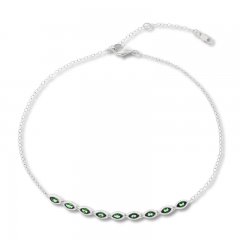 Lab-Created Emerald Anklet Sterling Silver 11" Adjustable